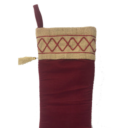 Christmas stocking red velvet & brown lurex jute Christmas decorations Handmade heirloom by HOME HEART Brands(Made in India)