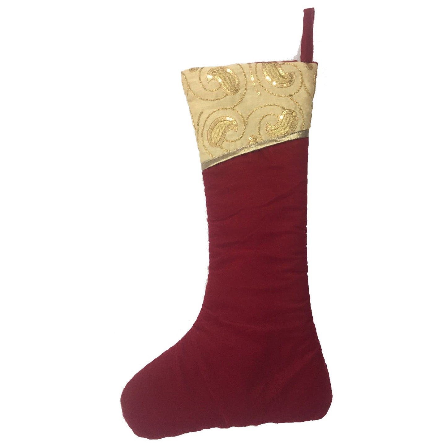 Christmas stocking red velvet & cream embroidered cuff Christmas decorations Handmade heirloom by HOME HEART Brands(Made in India)