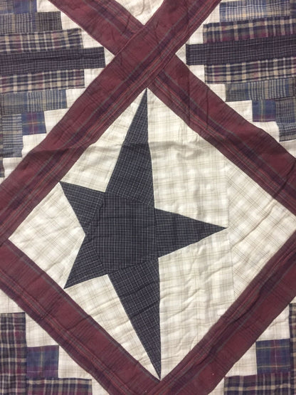 Hand Quilted King Size Cabin Star Quilt - Country Patchwork Bedspread (110x110)