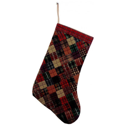 Christmas Stocking red green multi plaid quilted square Christmas decorations Handmade heirloom by HOME HEART Brands(Made in India)