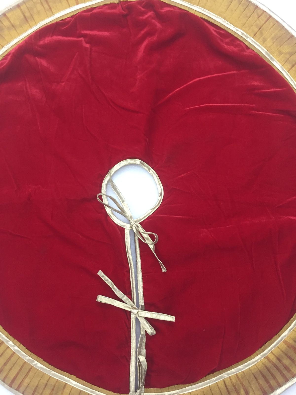 Christmas tree skirt 36" Gold ruffle & red Micro Velvet fiber filled Thick Double Layer by HOME HEART Brands