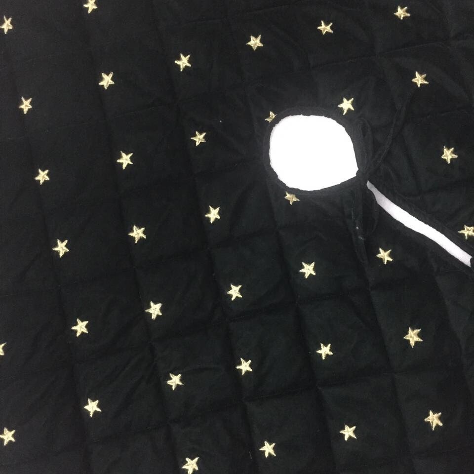 Christmas tree skirt quilted micro green Velvet fabric and gold star embroidered on it. Thick Double Layer quilted by HOME HEART Brands