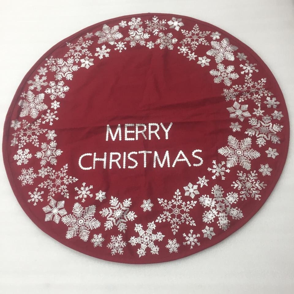Table topper 24 inch round Merry Christmas 100% duck canvas cotton fabric with snow flakes foil printing(Made in India)
