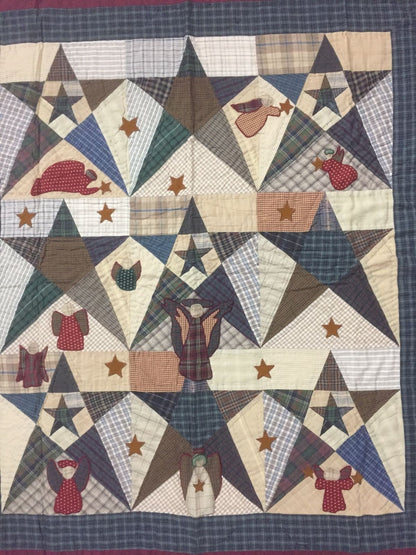 Hand made Throw Quilt, Table Toppers 44"x44" Angle primitive Star embroidered Hand Quilted Cotton quilt by Home Heart brands (Made in India)