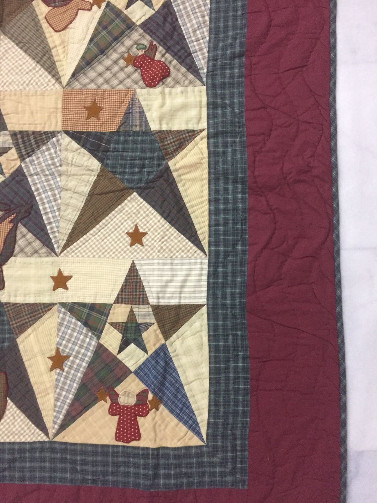 Hand made Throw Quilt, Table Toppers 44"x44" Angle primitive Star embroidered Hand Quilted Cotton quilt by Home Heart brands (Made in India)