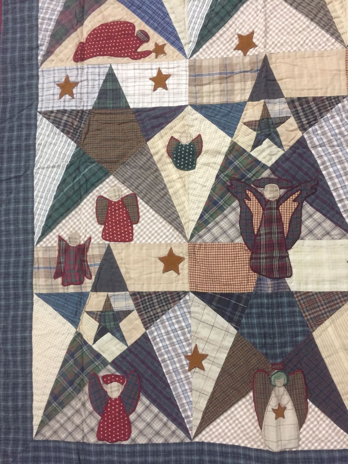 Hand made Throw Quilt, Table Toppers 44"x44" Angle primitive Star embroidered Hand Quilted Cotton quilt by Home Heart brands (Made in India)