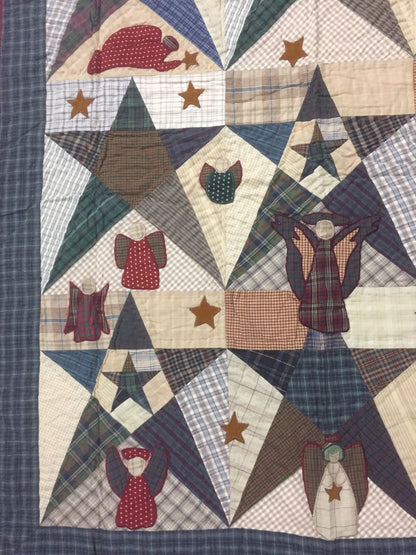 Hand made Throw Quilt, Table Toppers 44"x44" Angle primitive Star embroidered Hand Quilted Cotton quilt by Home Heart brands (Made in India)