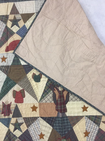 Hand made Throw Quilt, Table Toppers 44"x44" Angle primitive Star embroidered Hand Quilted Cotton quilt by Home Heart brands (Made in India)
