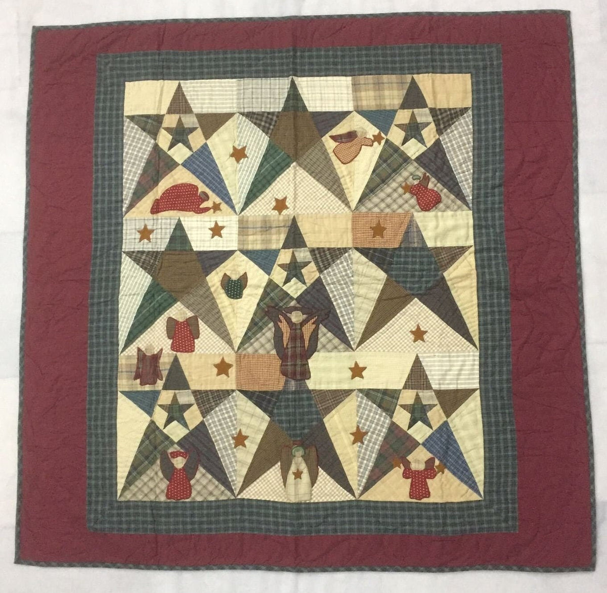 Hand made Throw Quilt, Table Toppers 44"x44" Angle primitive Star embroidered Hand Quilted Cotton quilt by Home Heart brands (Made in India)