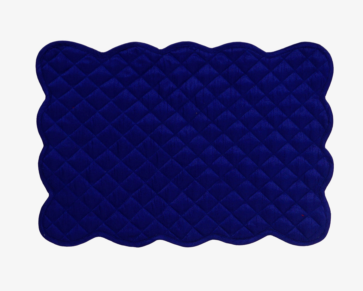 Dupioni Silk royal blue reversible Quilted Table runner, Trivet, placemat & Table toppers quilt design by HOME HEART Brands