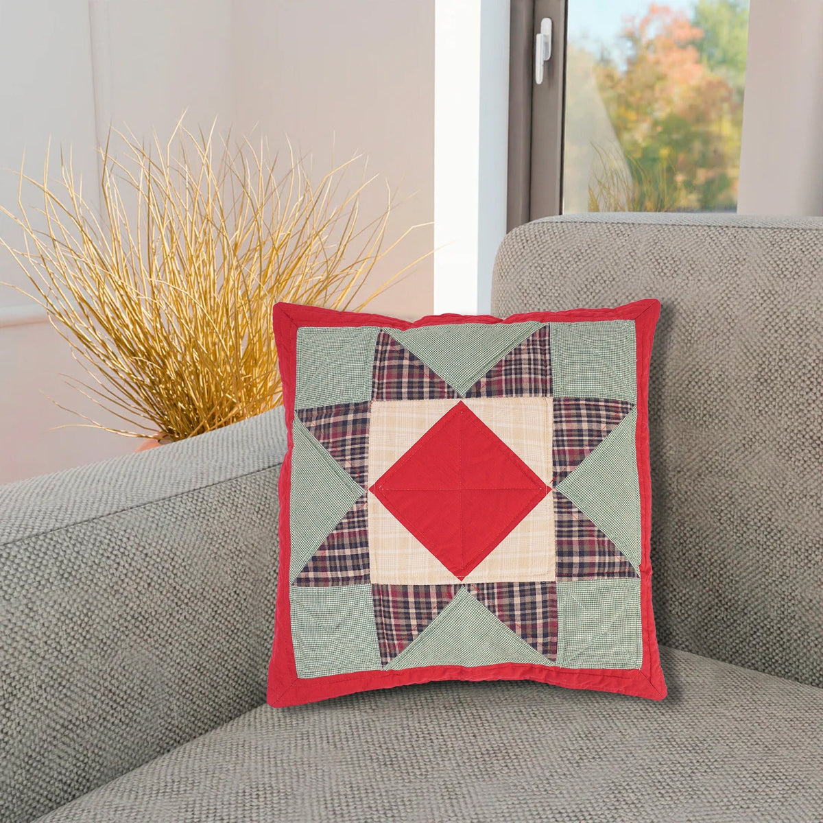 Quilted patchwork pillow cover, cushion cover, decorative throw pillow, pillow Rising Country Star by HOME HEART Brands(made in India)