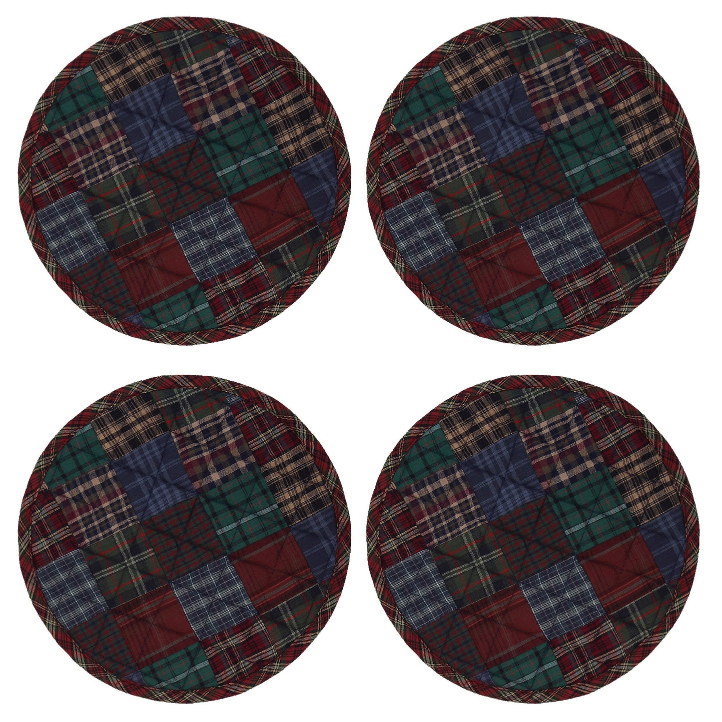 Quilted placemat & table mat, round patchwork table topper quilt winter mix country plaid, calico print by HOME HEART Brands( made in INDIA)