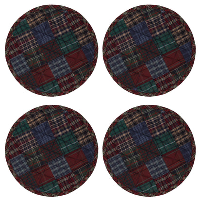 Quilted placemat & table mat, round patchwork table topper quilt winter mix country plaid, calico print by HOME HEART Brands( made in INDIA)