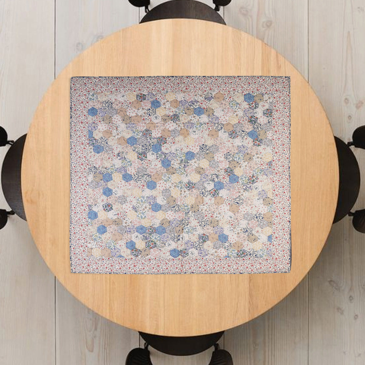 Hand made Throw, wall hanging ,Table Top Grandmother's flower Garden calico flower hand quilt, Hexagon by Home Heart brands (Made in India)