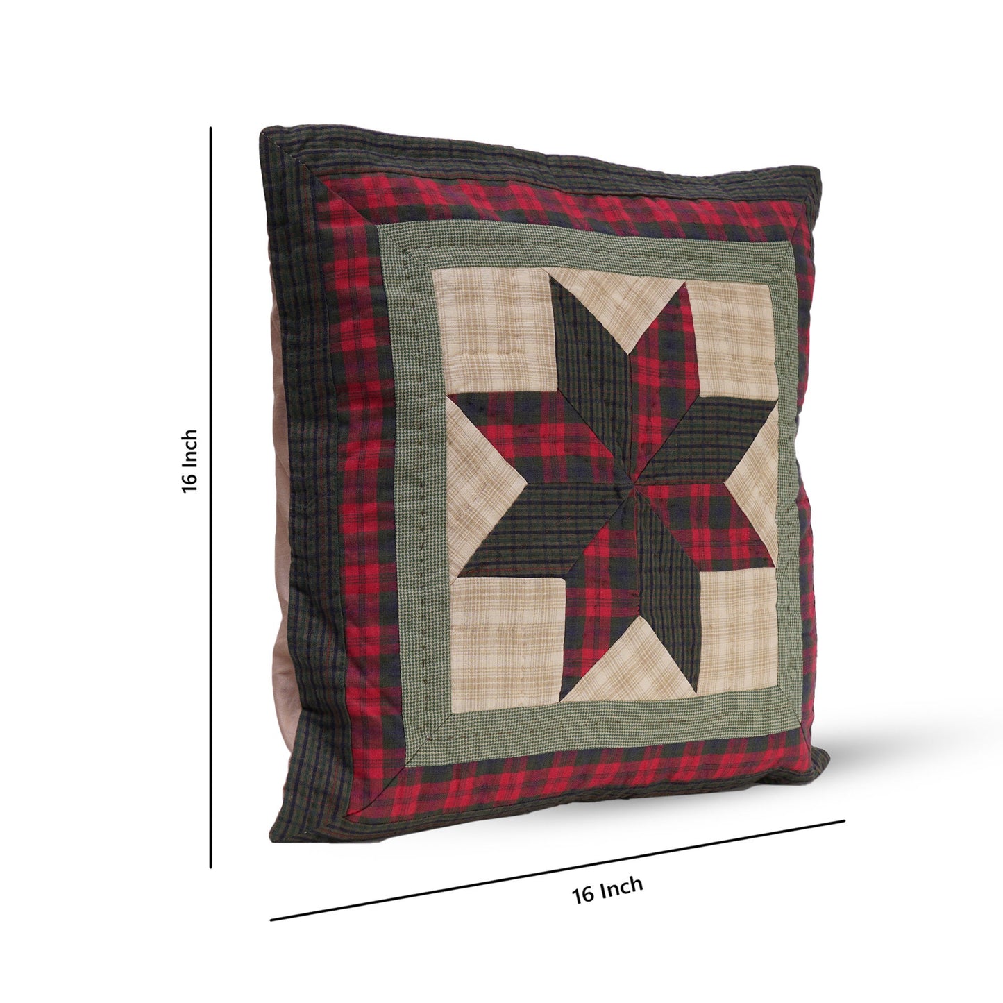 Quilted patchwork pillow cover, cushion cover, decorative throw pillow winter berry star plaid  by HOME HEART Brands(made in India)