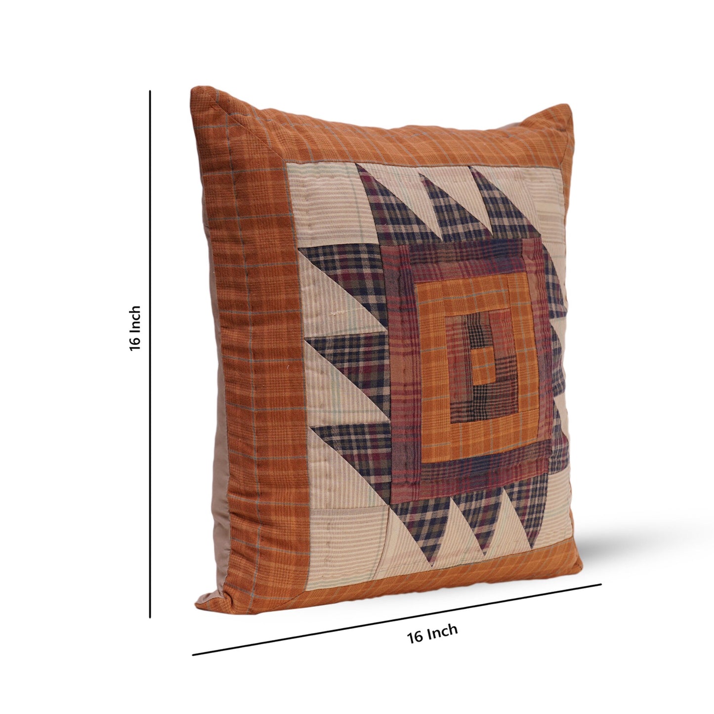 Pillow cover 16"x16" inch hand quilted cushion cover, decorative throw pillow cover Harvest log cabin by HOME HEART Brands(made in India)
