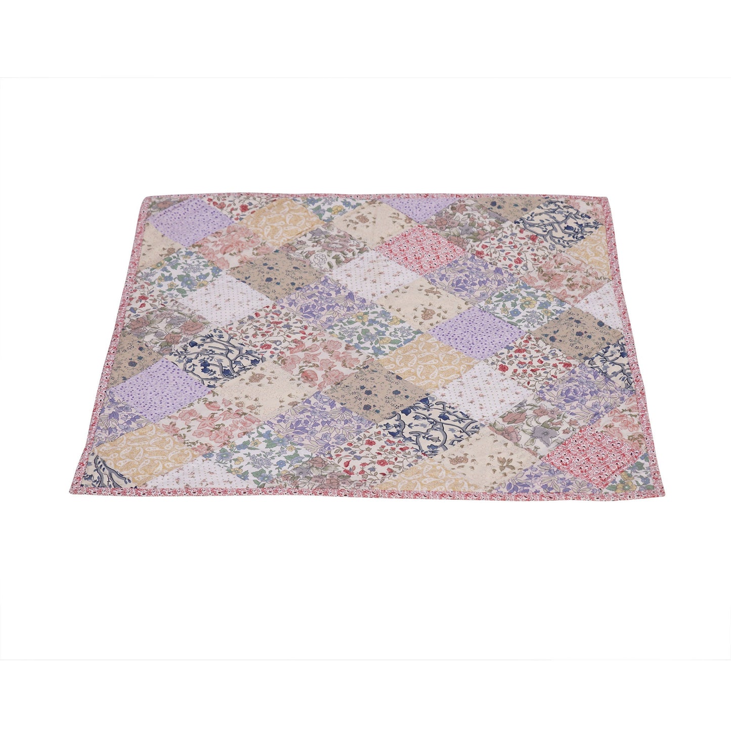Hand Quilted table topper, square mat runner, patchwork , small quilt, Calico floral prints sew pocket by HOME HEART Brands(Made in India)
