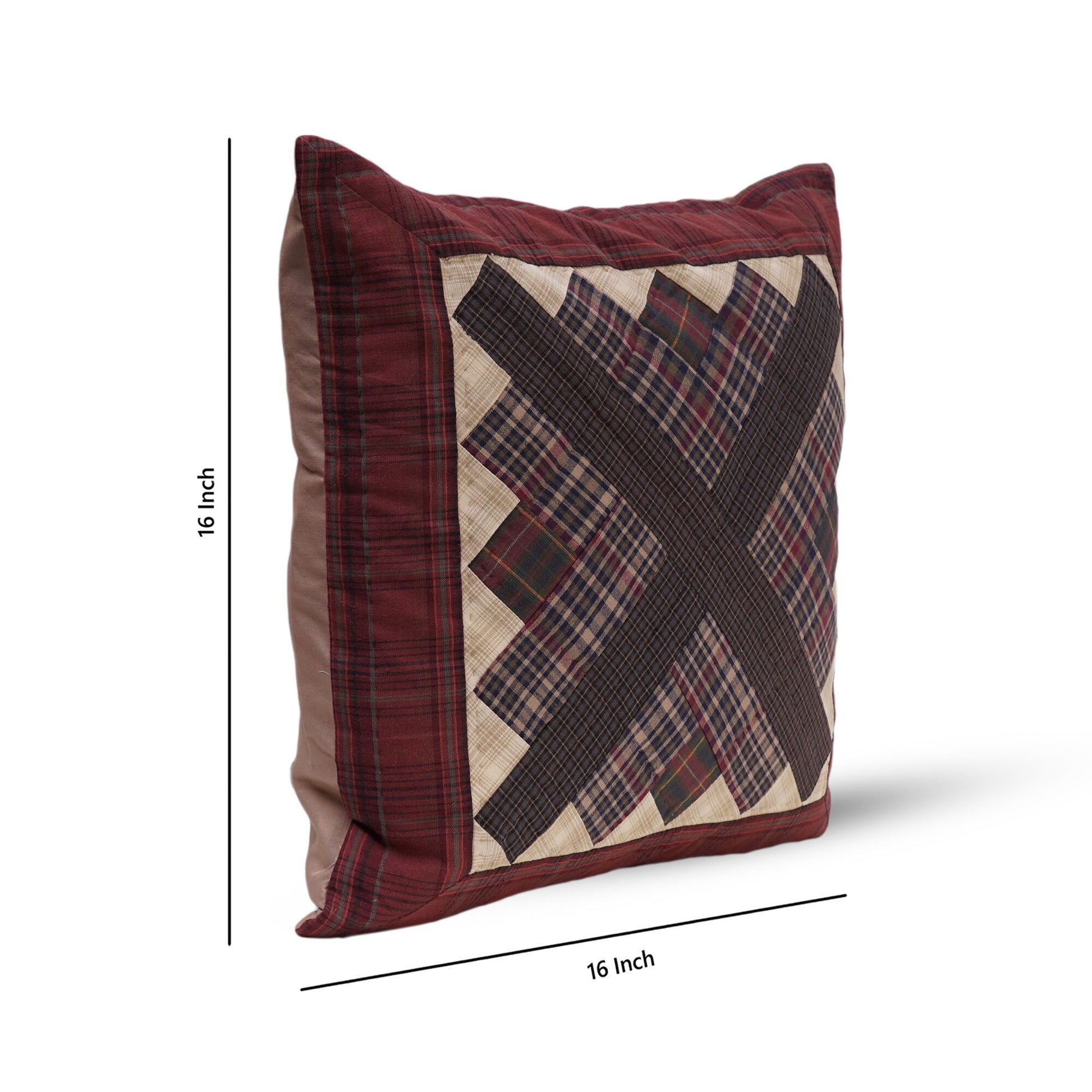 Pillow cover 16"x16" inch hand quilted cushion cover,decorative throw pillow log cabin star country plaid HOME HEART Brands(made in India)