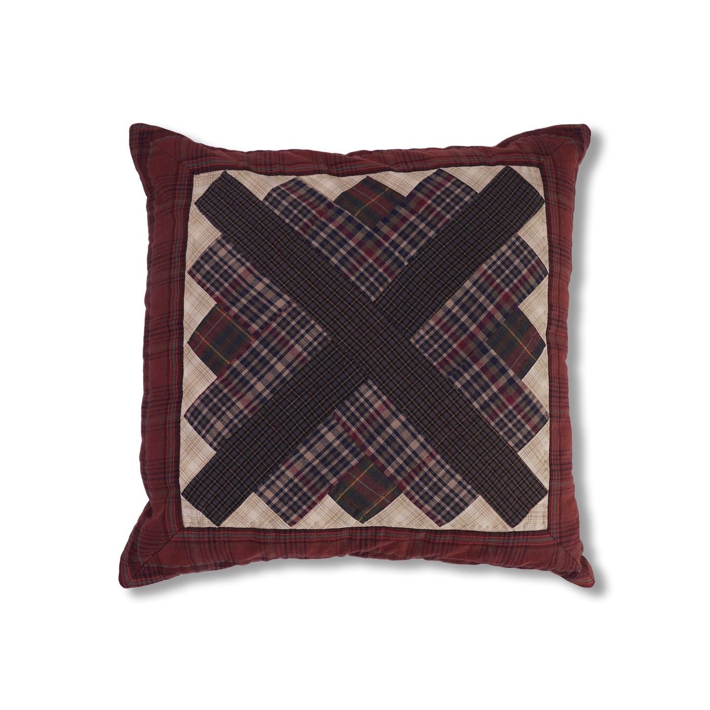 Pillow cover 16"x16" inch hand quilted cushion cover,decorative throw pillow log cabin star country plaid HOME HEART Brands(made in India)