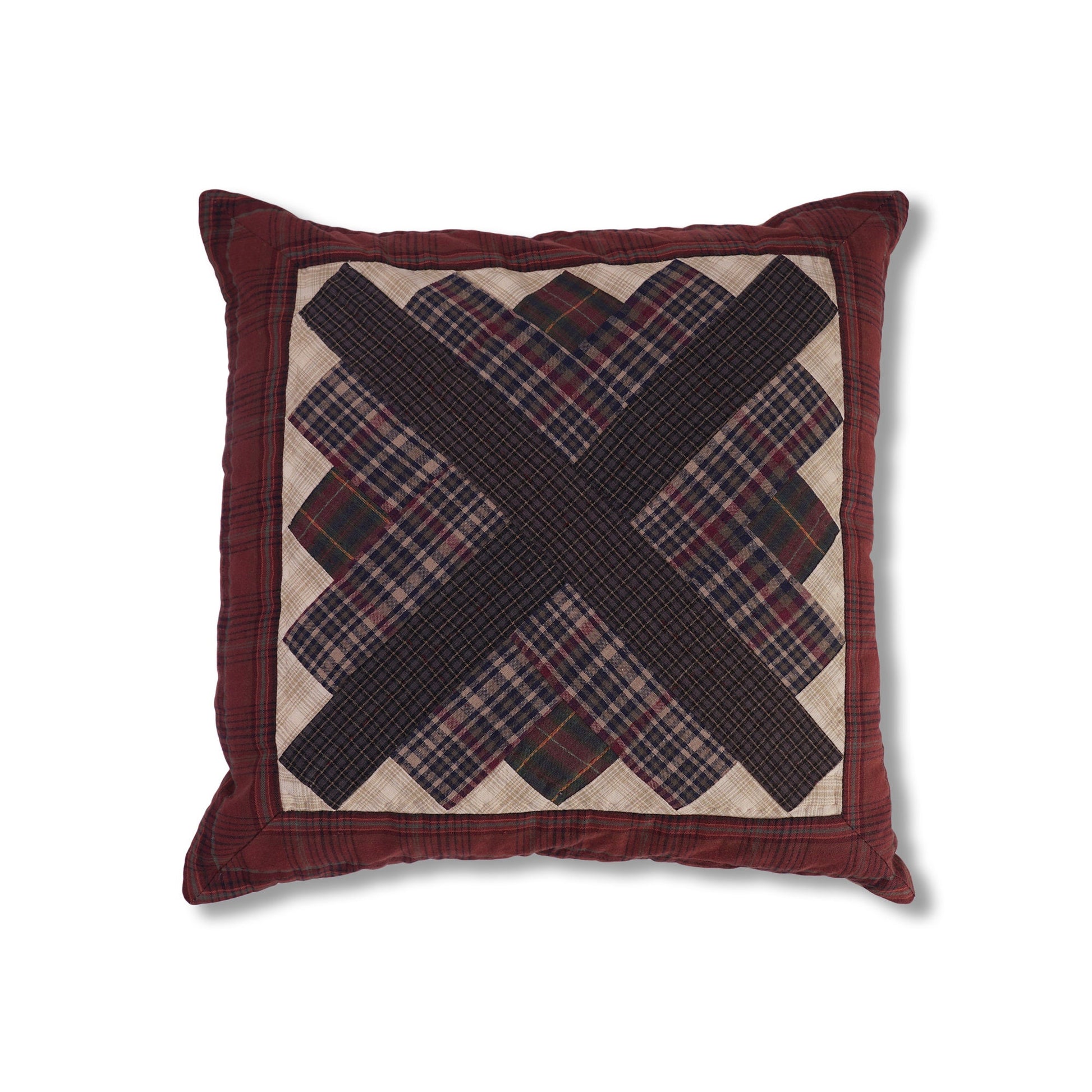 Pillow cover 16"x16" inch hand quilted cushion cover,decorative throw pillow log cabin star country plaid HOME HEART Brands(made in India)