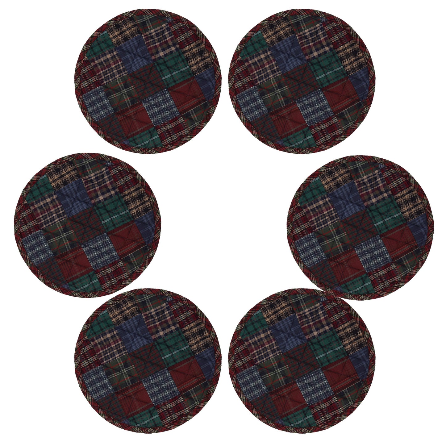 Quilted placemat & table mat, round patchwork table topper quilt winter mix country plaid, calico print by HOME HEART Brands( made in INDIA)