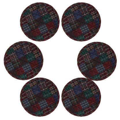 Quilted placemat & table mat, round patchwork table topper quilt winter mix country plaid, calico print by HOME HEART Brands( made in INDIA)