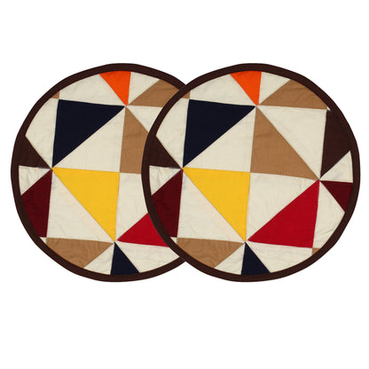 Quilted placemat & table mat, round patchwork table topper quilt country Kaleidoscope multi calico  by HOME HEART Brands( made in INDIA)