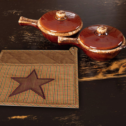 Quilted Potholders /quilted country potholders/ Table topper/ handmade embroidered star primitive 9"x9" by HOME HEART Brands( Made in India)