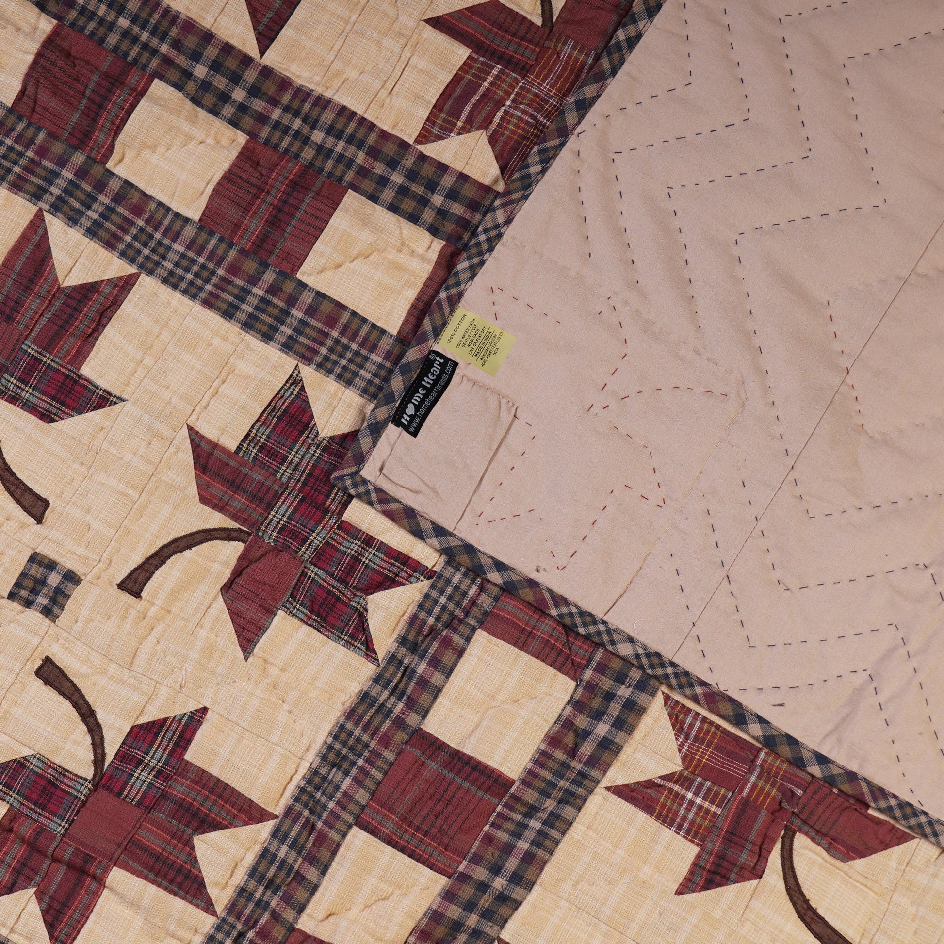 Throw, wall hanging ,Table Topper, Baby quilt 45"x45" patchwork autumn leaves Hand Quilted 100% Cotton by Home Heart brands (Made in India)