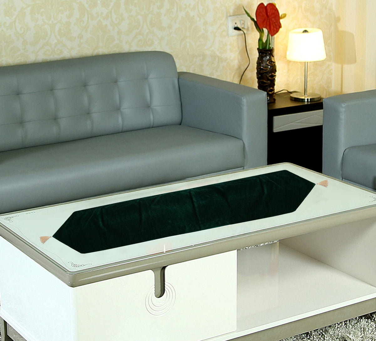 Velvet Table Runner & Toppers Premium green velvet fabric double layer reversible Decorative by Home Heart Brands(made in India)