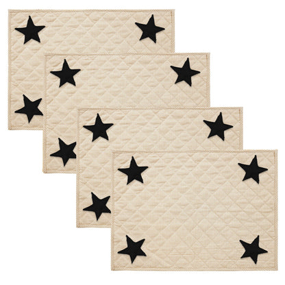 Quilted PLACEMAT & Table toppers Table mat embroidered black star beige gingham Country Plaid 14"X19" by HOME HEART Brands(Made in India)