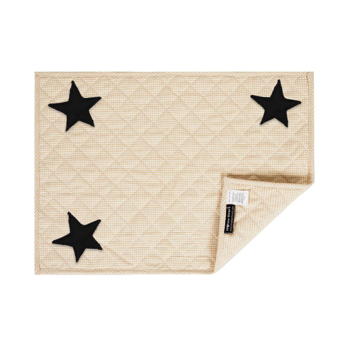 Quilted PLACEMAT & Table toppers Table mat embroidered black star beige gingham Country Plaid 14"X19" by HOME HEART Brands(Made in India)