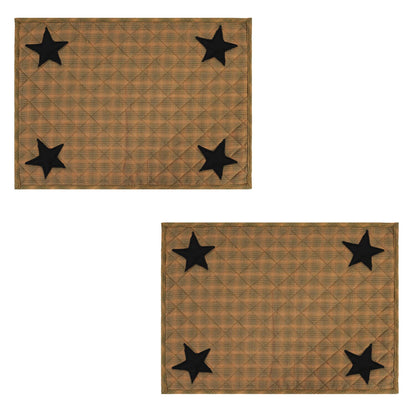 Quilted PLACEMAT & Table toppers Table mat black star embroidered green accented Country Plaid 14"X19" by HOME HEART Brands(Made in India)