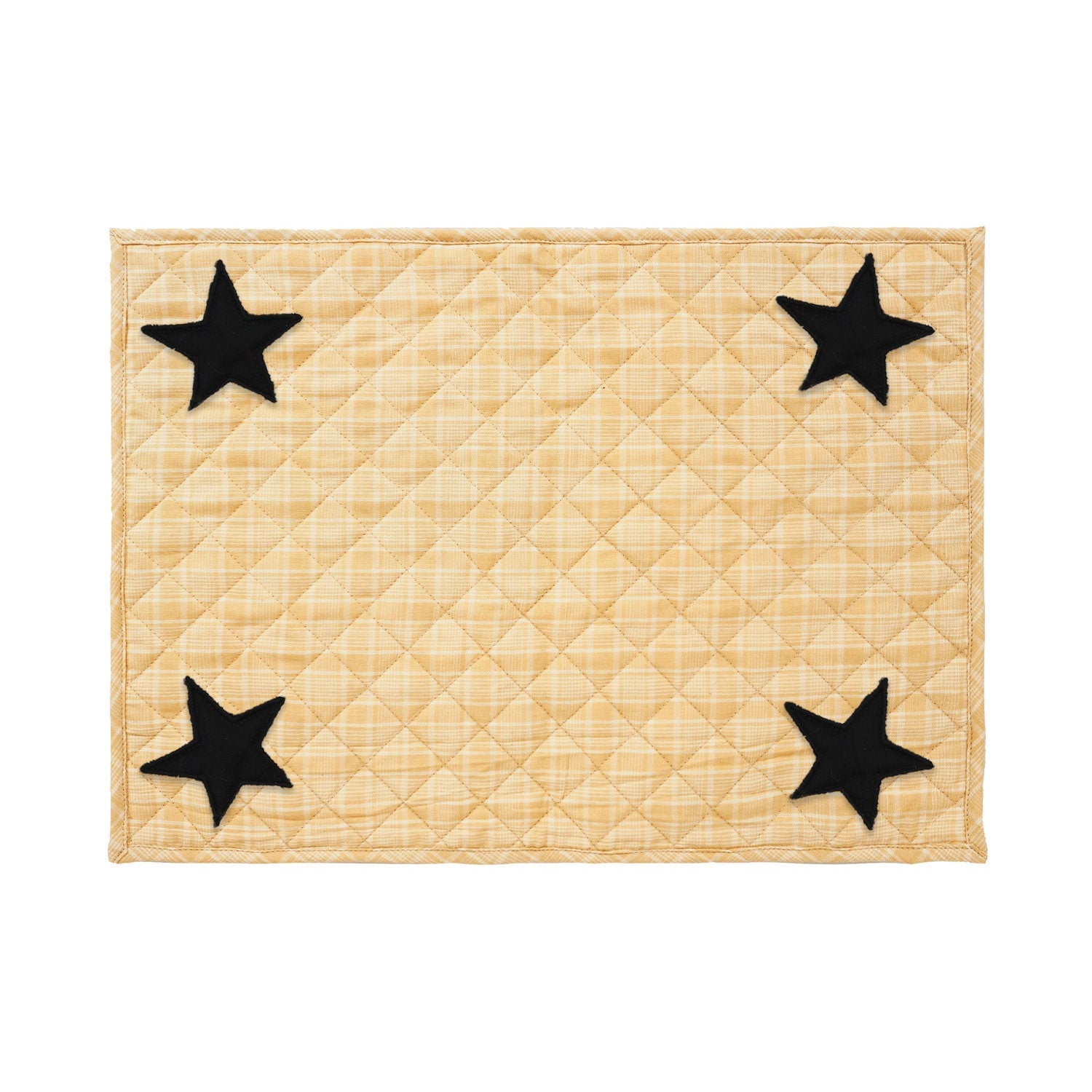 Quilted PLACEMAT & Table toppers Table mat black star embroidered gold Country Plaid 14"X19" by HOME HEART Brands(Made in India)