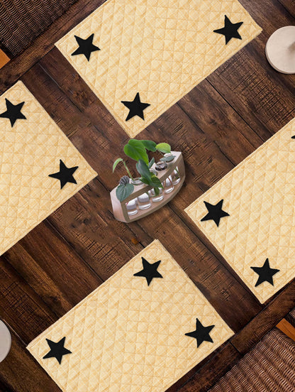 Quilted PLACEMAT & Table toppers Table mat black star embroidered gold Country Plaid 14"X19" by HOME HEART Brands(Made in India)