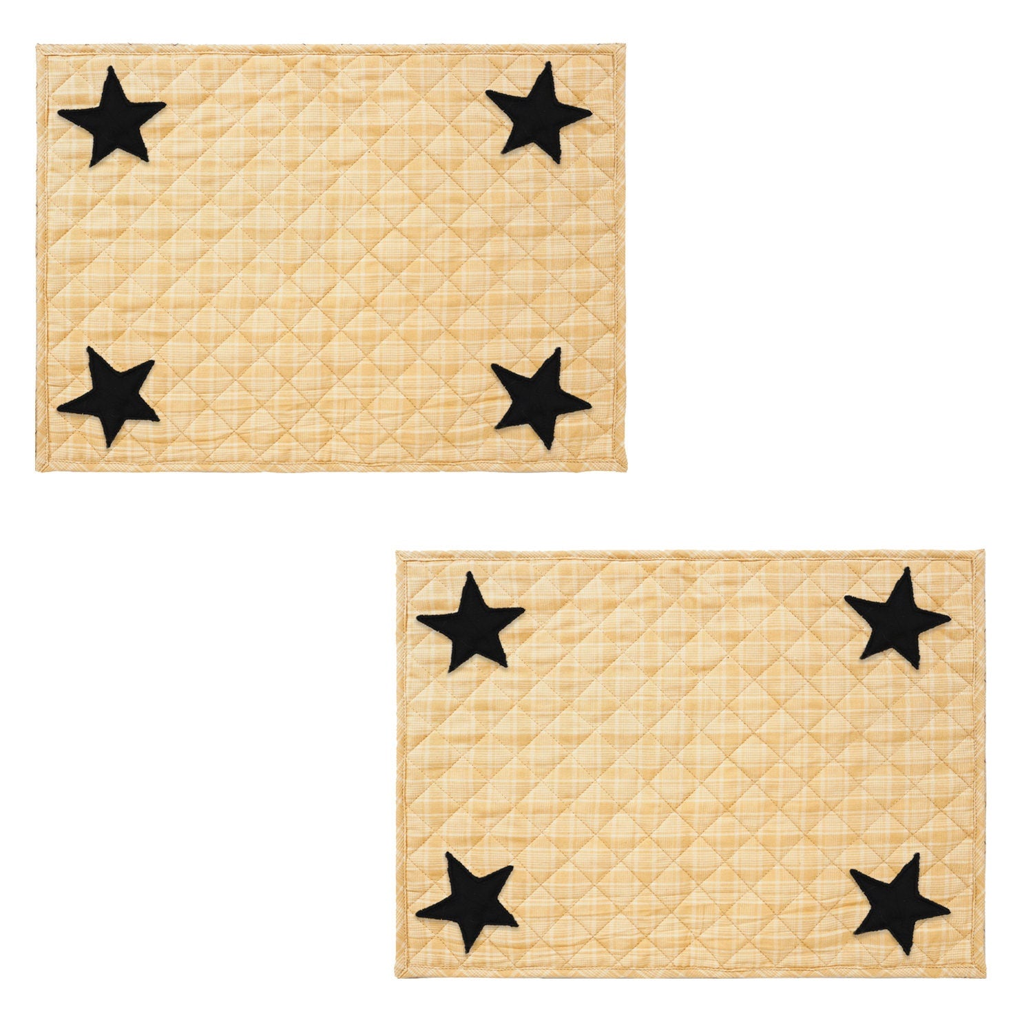 Quilted PLACEMAT & Table toppers Table mat black star embroidered gold Country Plaid 14"X19" by HOME HEART Brands(Made in India)