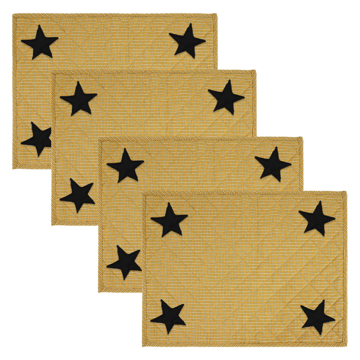 Quilted PLACEMAT & Table toppers Table mat black star embroidered halloween orange Country Plaid 14"X19" by HOME HEART Brands(Made in India)