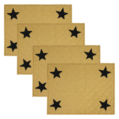 Quilted PLACEMAT & Table toppers Table mat black star embroidered halloween orange Country Plaid 14"X19" by HOME HEART Brands(Made in India)