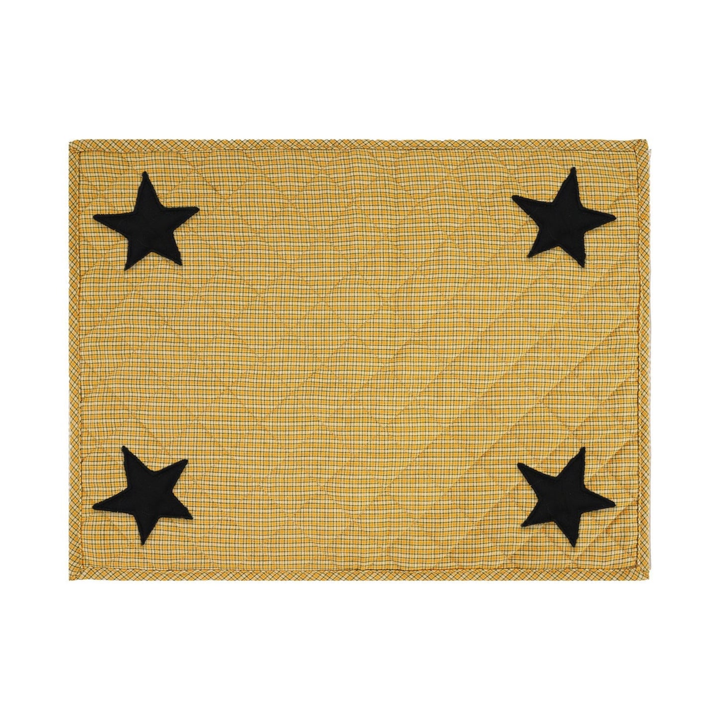 Quilted PLACEMAT & Table toppers Table mat black star embroidered halloween orange Country Plaid 14"X19" by HOME HEART Brands(Made in India)