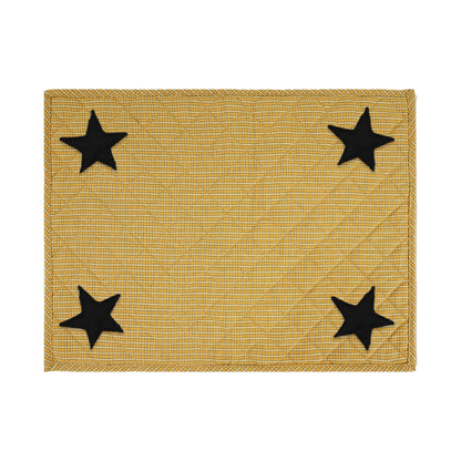 Quilted PLACEMAT & Table toppers Table mat black star embroidered halloween orange Country Plaid 14"X19" by HOME HEART Brands(Made in India)