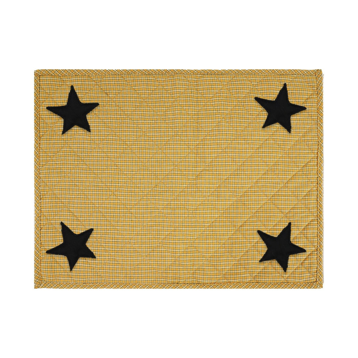 Quilted PLACEMAT & Table toppers Table mat black star embroidered halloween orange Country Plaid 14"X19" by HOME HEART Brands(Made in India)