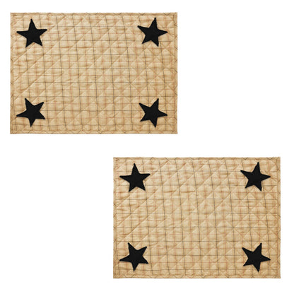 Quilted PLACEMAT & Table toppers Table mat black star embroidered beige Country Plaid 14"X19" by HOME HEART Brands(Made in India)