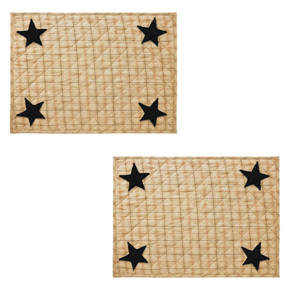 Quilted PLACEMAT & Table toppers Table mat black star embroidered beige Country Plaid 14"X19" by HOME HEART Brands(Made in India)
