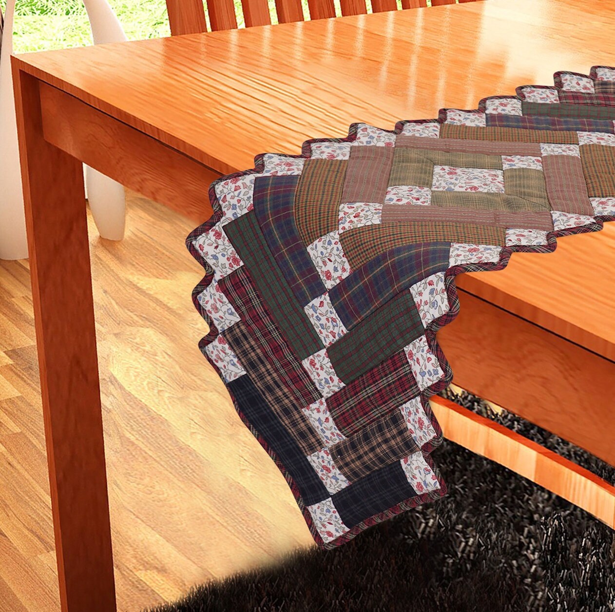 Quilted Table Runner & Toppers country patchwork Mix plaid, print cotton fabric Charming square by HOME HEART Brands (Made in India)