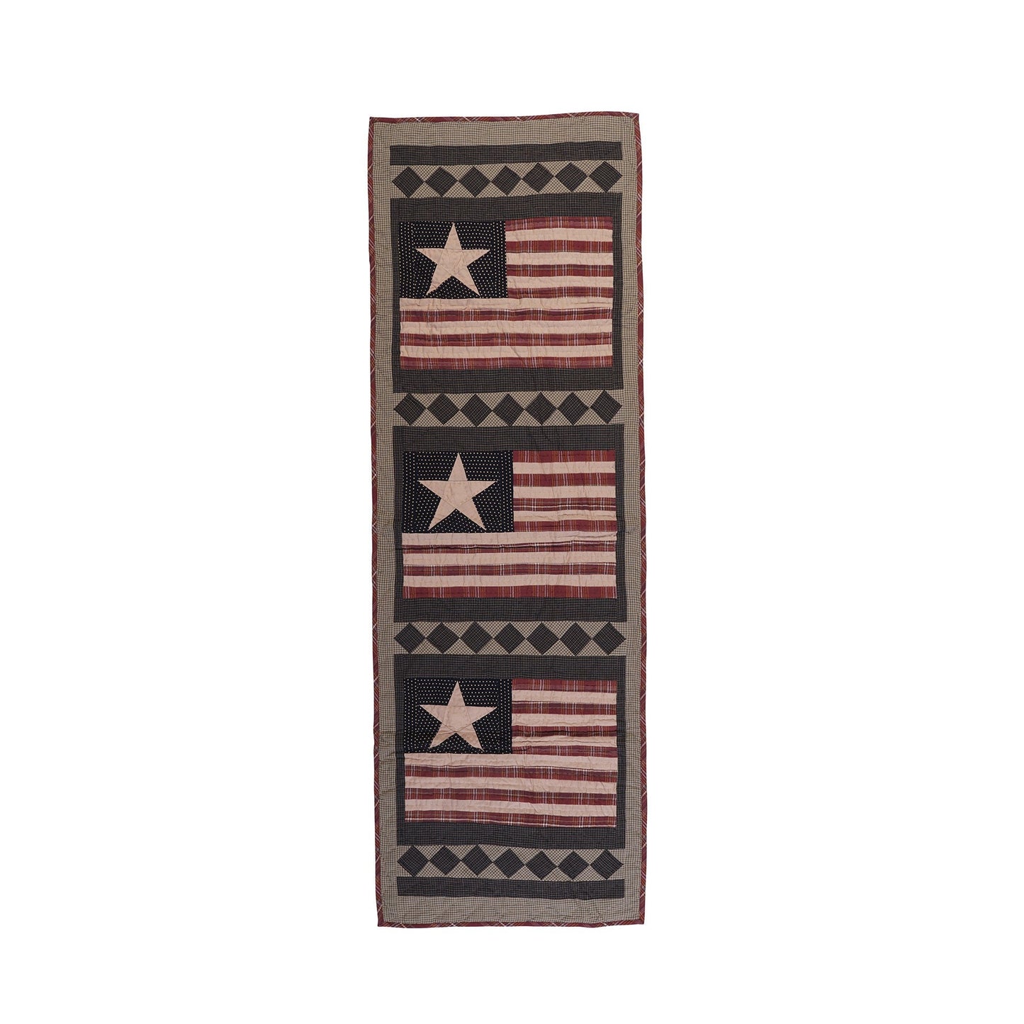 Hand Quilted patchwork 18"x52" Table Runner & Toppers Country Americana flag calico cotton fabric by HOME HEART Brands(made in INDIA)