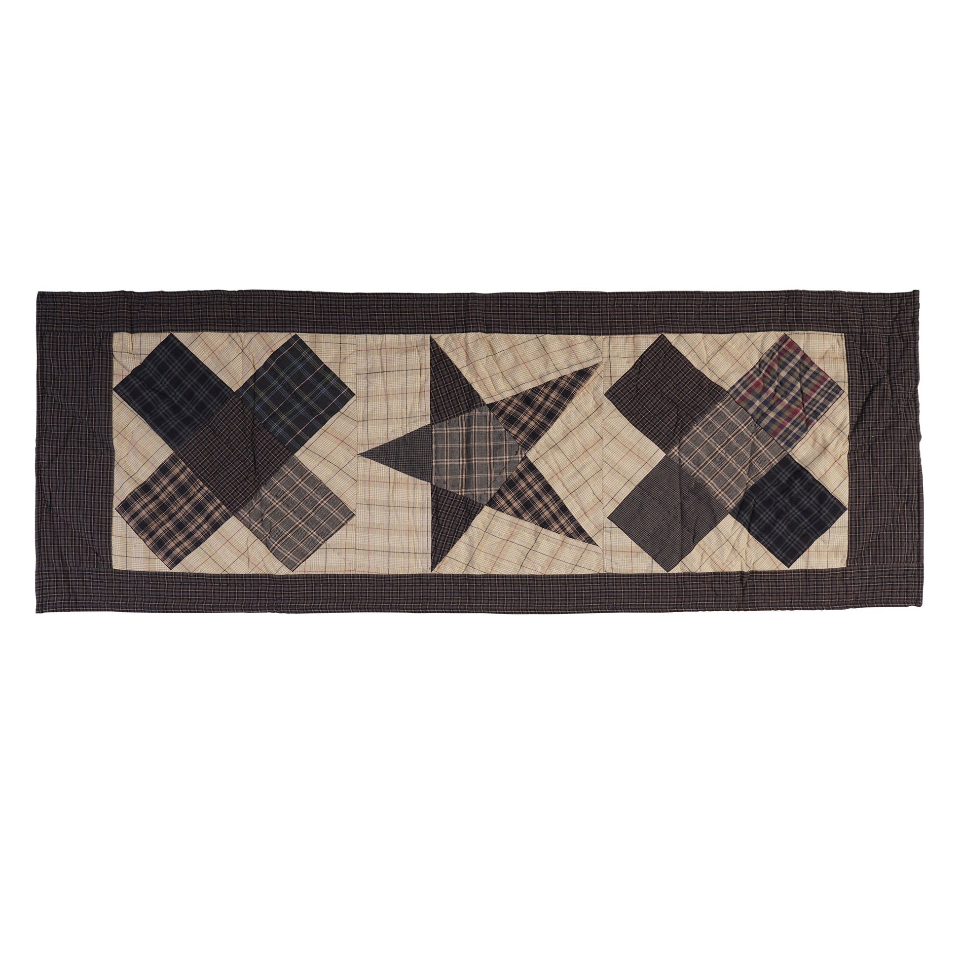 Hand Quilted patchwork 13"x35" Table Runner & Toppers Country blazing star plaid cotton fabric by HOME HEART Brands(made in INDIA)