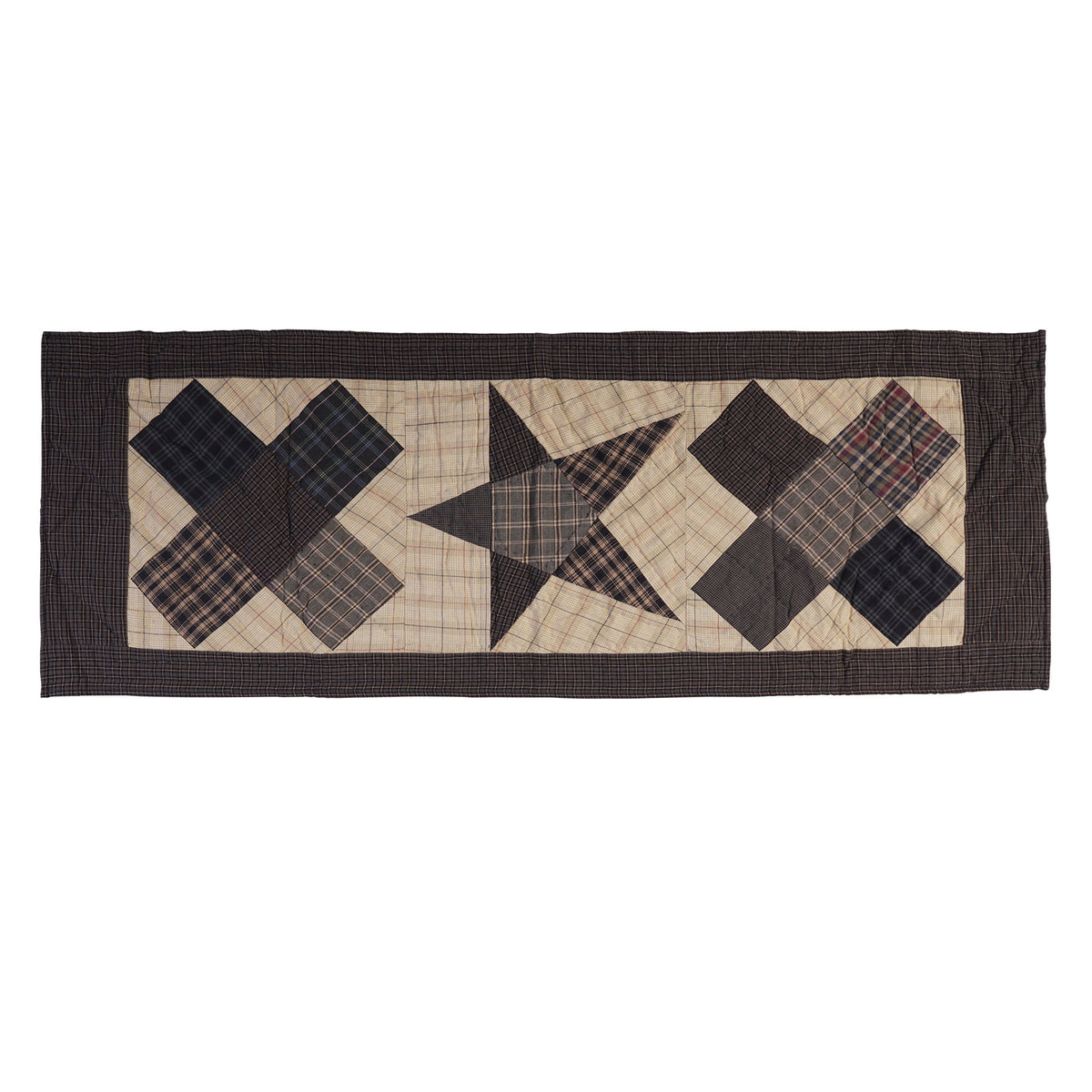 Hand Quilted patchwork 13"x35" Table Runner & Toppers Country blazing star plaid cotton fabric by HOME HEART Brands(made in INDIA)