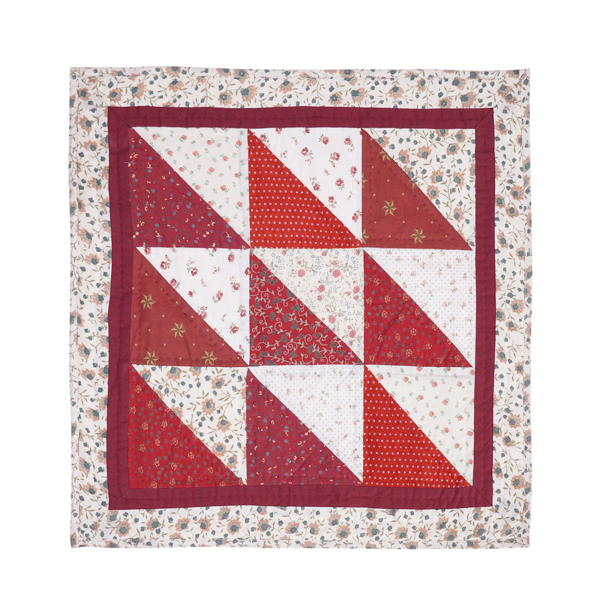 Hand Quilted table topper, square mat runner, patchwork , small quilt, Calico floral prints sew pocket by HOME HEART Brands(Made in India)
