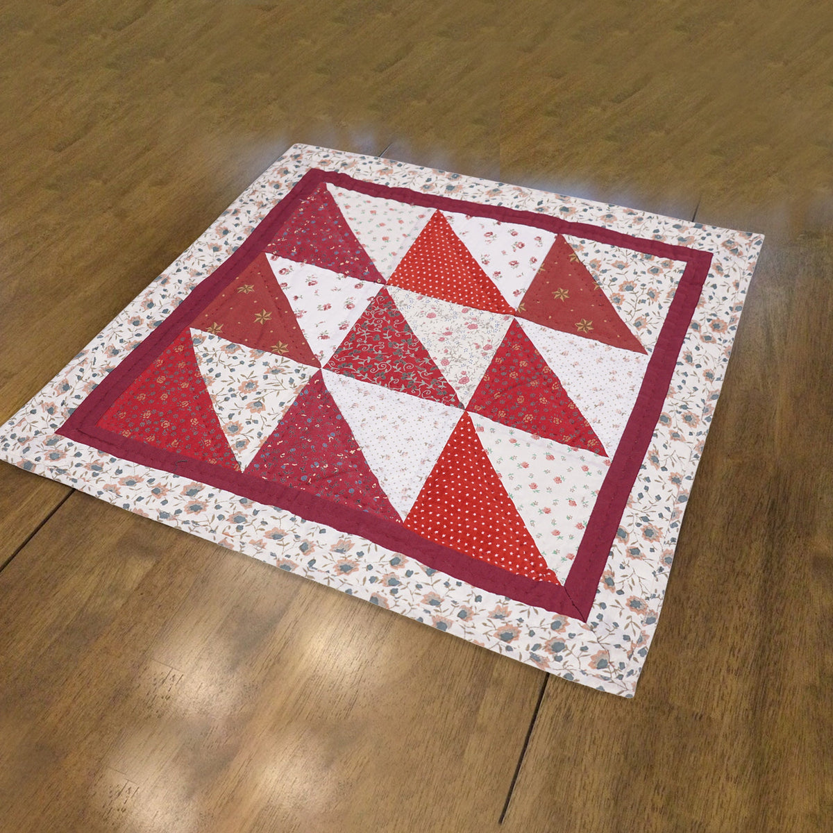 Hand Quilted table topper, square mat runner, patchwork , small quilt, Calico floral prints sew pocket by HOME HEART Brands(Made in India)