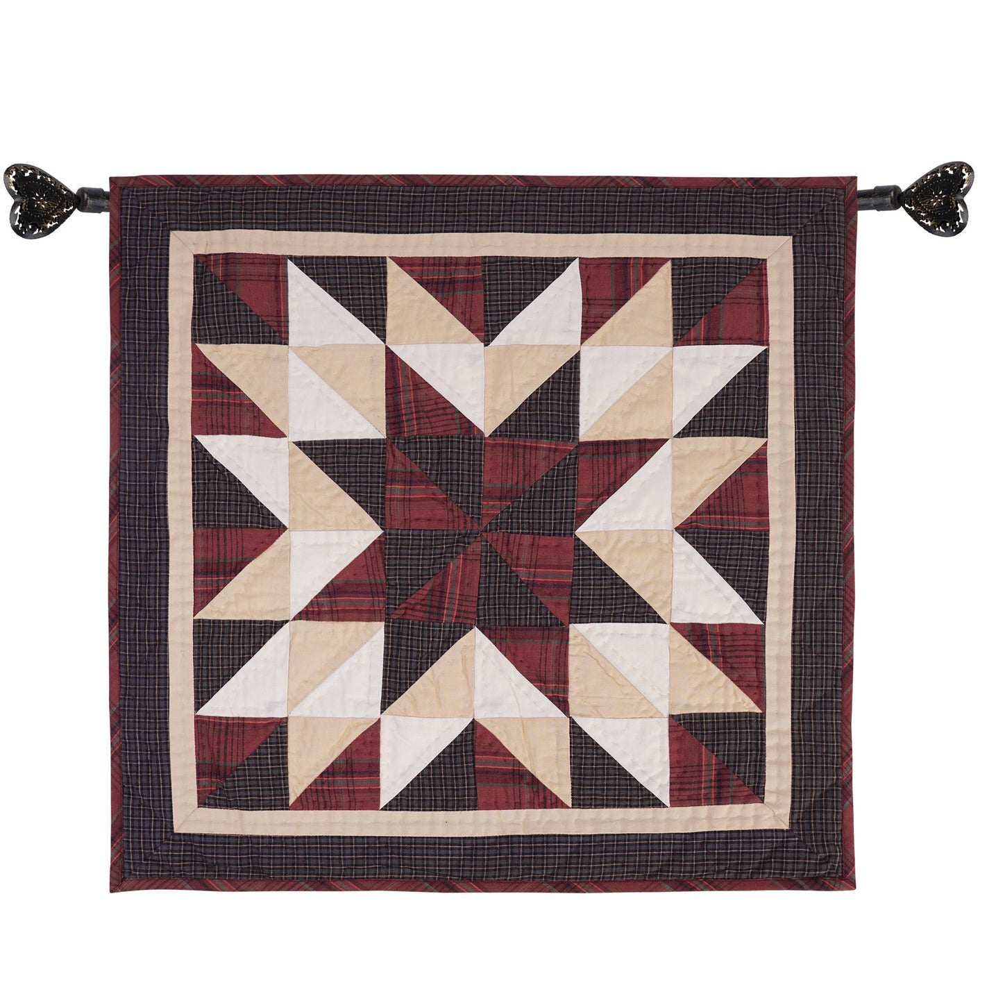 Hand Quilted table topper, square mat quilt runner, patchwork,mini star quilt country plaid sew pocket by HOME HEART Brands(Made in India)
